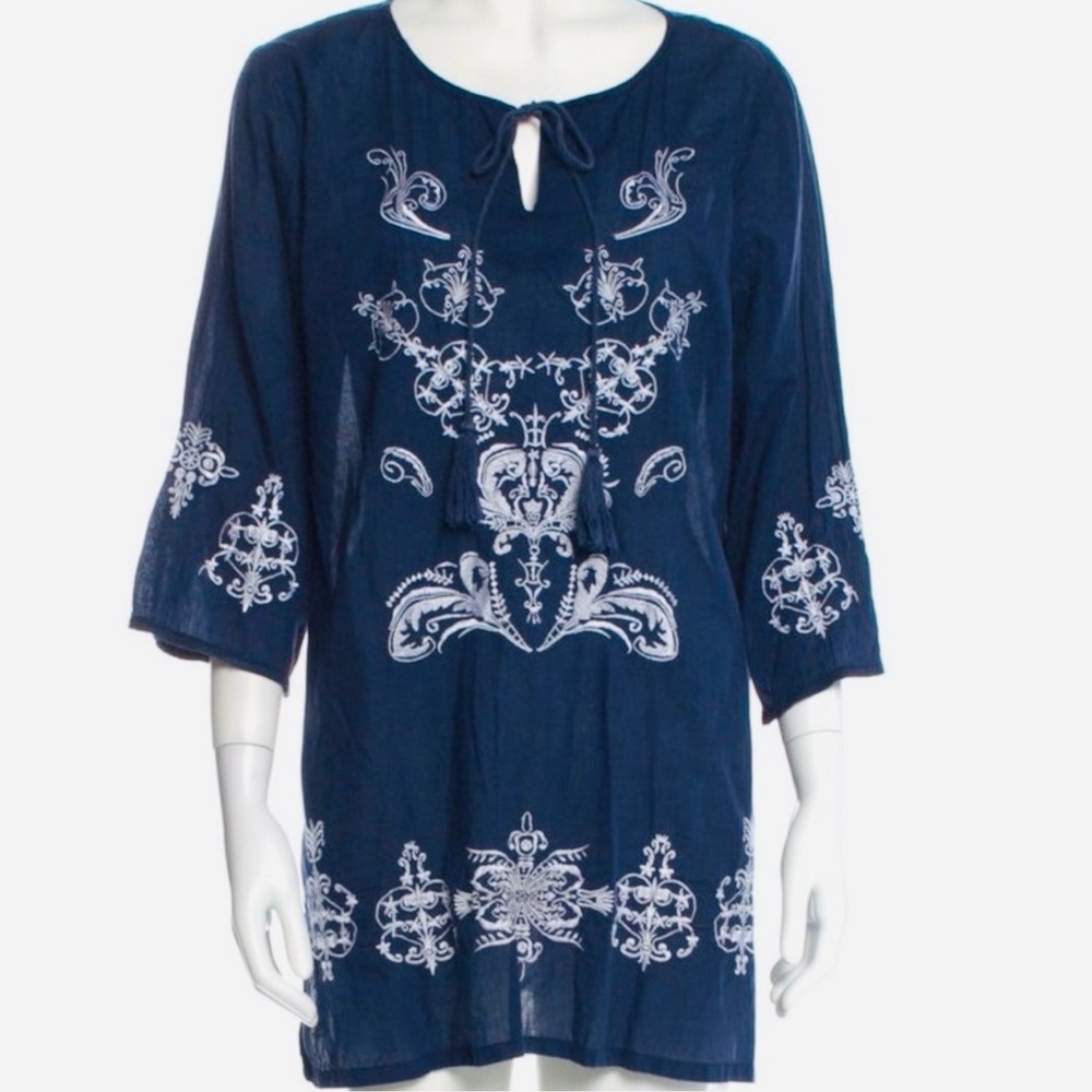 Cynthia Rowley Navy Tunic with White Embroidery